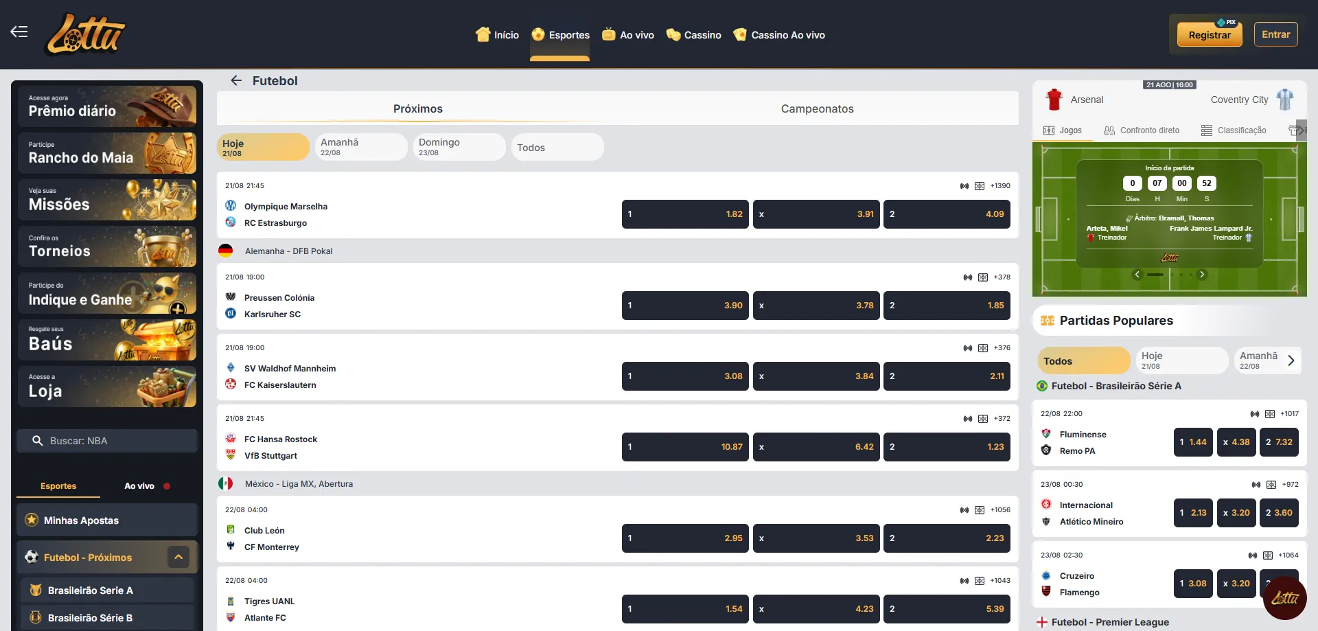 Apostas esportivas na Lotus Bet — Brasileirão e Premier League